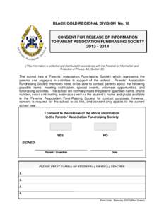 BLACK GOLD REGIONAL DIVISION No. 18  CONSENT FOR RELEASE OF INFORMATION TO PARENT ASSOCIATION FUNDRAISING SOCIETY[removed]