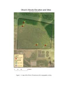 Figure 1: A map of the Oliver’s Woods area with a topographic overlay.  Figure 2: The Oliver’s Woods area with soil types indicated. 