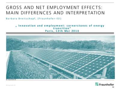 GROSS AND NET EMPLOYMENT EFFECTS: M A I N D I F F E R E N C E S A N D I N T E R P R E TAT I O N B a r b a r a B r e i t s c h o p f, ( F r a u n h o fe r - I S I ) „ Innovation and employment: cornerstones of energy tr