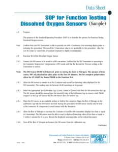 Data Sheet SOP for Function Testing Dissolved Oxygen Sensors (SamplePurpose