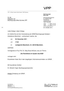 VPP Dr. Albrecht Vogel, Schönbuchweg 8, 76297 Stutensee  Bezirksgruppe Mitte-Süd  An die