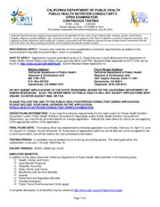 CALIFORNIA DEPARTMENT OF PUBLIC HEALTH PUBLIC HEALTH NUTRITION CONSULTANT II OPEN EXAMINATION CONTINUOUS TESTING DH90[removed]1HADD02