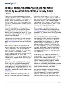 Middle-aged Americans reporting more mobility related disabilities, study finds