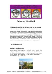 Le carré commun du Grand Sablon  Parlons-en – 10 mai 2o12 – compte-rendu établi par «  arpenteurs » –  -  Être parent quand on est à la rue ou en galère on