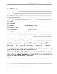 JR. IDITAROD TRAIL RACE  MUSHER’S APPLICATION WASILLA, ALASKA