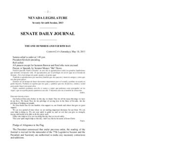 77th[removed]Session Journal - (Saturday), May 18, [removed]SENATE DAILY JOURNAL		THE ONE HUNDRED AND FOURTH DAY