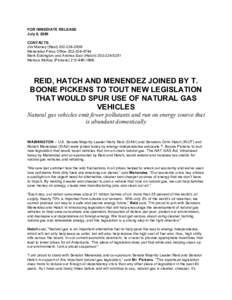 FOR IMMEDIATE RELEASE July 8, 2009 CONTACTS: Jim Manley (Reid[removed]Menendez Press Office[removed]Mark Eddington and Andrea Saul (Hatch[removed]