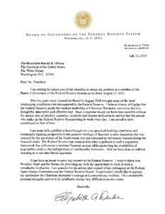 Elizabeth A. Duke resignation letter