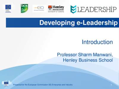 Developing e-Leadership Introduction Professor Sharm Manwani, Henley Business School  Prepared for the European Commission DG Enterprise and Industry