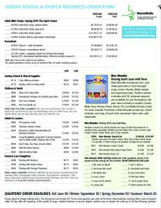 Sunday school & church resources order form USD/CAD	USD/CAD Single	Bulk†