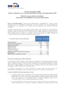 iPrecision Systems for Critical Operations  Premier semestre 2009 Bonne résistance à la crise du spécialiste français des applications PNT Maintien du cap dans la stratégie : Acquisition de KANNAD et nouvelle organi