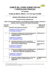 CRD N°: [removed]COMITÉ DEL CODEX SOBRE FRUTAS Y HORTALIZAS FRESCAS 14a reunión