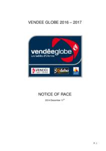 VENDEE GLOBE 2016 – 2017  NOTICE OF RACE 2014 December 11th  P. 1