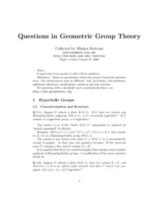 Geometric group theory / Hyperbolic group / Relatively hyperbolic group / Kleinian group / Coxeter group / Discrete group / Abelian group / Torsion subgroup / Fuchsian group / Abstract algebra / Group theory / Algebra