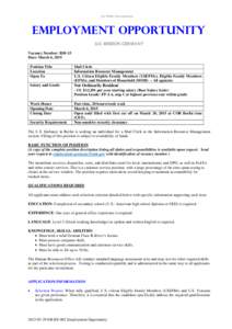 For Public Dissemination  EMPLOYMENT OPPORTUNITY U.S. M ISSION GER M A NY Vacancy Number: B30-15 Date: March 6, 2015