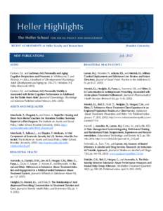 RECENT ACHIEVEMENTS of Heller Faculty and Researchers  NEW PUBLICATIONS Brandeis University