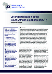 POLICY BRIEF 61 | AUGUSTVoter participation in the South African elections of 2014 Collette Schulz-Herzenberg