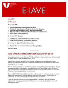 e-IAVE  June 2013 June 2013 In This Issue