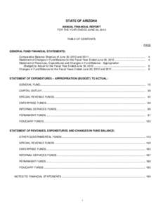 STATE OF ARIZONA ANNUAL FINANCIAL REPORT FOR THE YEAR ENDED JUNE 30, 2013 TABLE OF CONTENTS PAGE