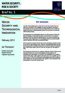 WATER SECURITY, RISK & SOCIETY Brief No. 5 Water Security and