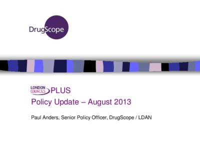 PLUS Policy Update – August 2013 Paul Anders, Senior Policy Officer, DrugScope / LDAN Overview 