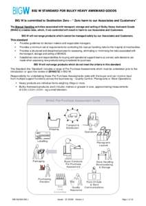 BIG W STANDARD FOR BULKY HEAVY AWKWARD GOODS BIG W is committed to Destination Zero – “ Zero harm to our Associates and Customers” The Manual Handling activities associated with transport, storage and selling of Bu