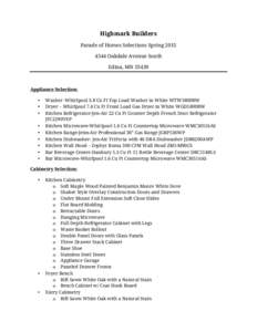 Highmark Builders Parade of Homes Selections SpringOakdale Avenue South Edina, MNAppliance Selection: