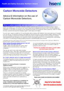 Health and Safety Executive Northern Ireland  Carbon Monoxide Detectors Advice & Information on the use of Carbon Monoxide Detectors. What is carbon monoxide and why is it a problem?
