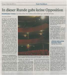 Stadt Solothum  Freitag, 2. Dezember 2011 Iaz In dieser Runde gabs keine Opposition Stadttheater-Umbau Gut besuchte Informationsveranstaltungin der Säulenhalle .