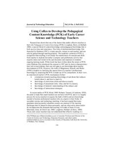 JTE 24n1 - Using CoRes to Develop the Pedagogical Content Knowledge (PCK) of Early Career Science and Technology Teachers
