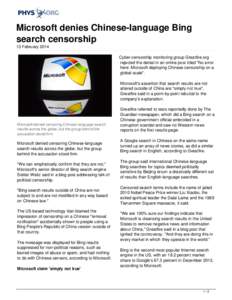 Microsoft denies Chinese-language Bing search censorship