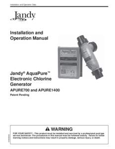 Installation and Operation Data  Installation and Operation Manual  Jandy® AquaPure™