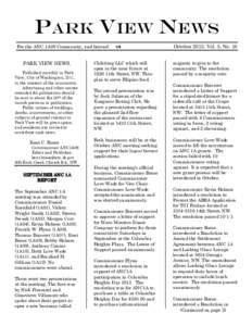 PARK VIEW News For the ANC 1A08 Community, and beyond. PARK VIEW NEWS. Published monthly in Park View, City of Washington, D.C.,