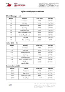 Sponsorship Opportunities Official Catalogue（A） Item No. Position