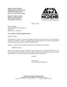 State of North Carolina Department of Environment and Natural Resources Division of Environmental Health Michael F. Easley, Governor William G. Ross, Secretary