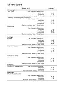 Car ParksSHORT STAY Charges  Aberystwyth