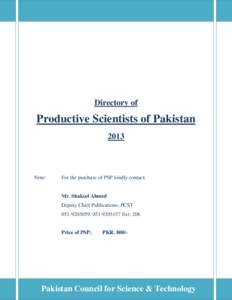 Directory of  Productive Scientists of Pakistan[removed]Note:
