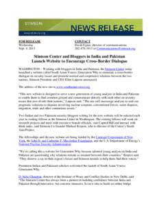 Stimson Center and Bloggers in India and Pakistan Launch Website to Encourage Cross-Border Dialogue[removed]