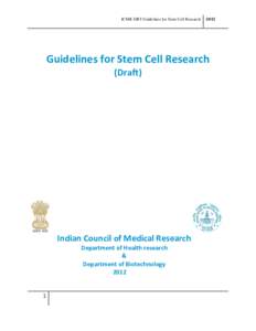 ICMR-DBT Guidelines for Stem Cell Research