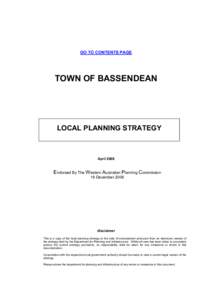 GO TO CONTENTS PAGE  TOWN OF BASSENDEAN LOCAL PLANNING STRATEGY