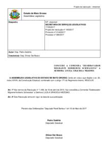 Projeto de resolução - x4sismsd  Estado de Mato Grosso Assembleia Legislativa Despacho