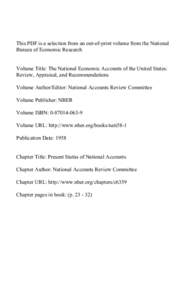 This PDF is a selection from an out-of-print volume from the National Bureau of Economic Research Volume Title: The National Economic Accounts of the United States: Review, Appraisal, and Recommendations Volume Author/Ed