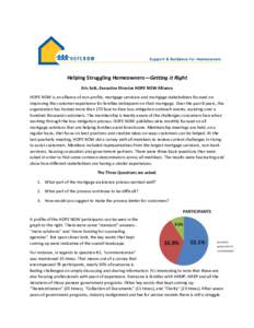 Helping Struggling Homeowners—Getting it Right Eric Selk, Executive Director HOPE NOW Alliance HOPE NOW is an alliance of non-profits, mortgage servicers and mortgage stakeholders focused on improving the customer expe