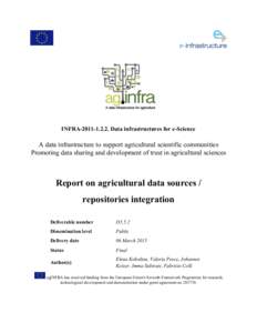 INFRA[removed]Data infrastructures for e-Science  A data infrastructure to support agricultural scientific communities Promoting data sharing and development of trust in agricultural sciences  Report on agricultural 