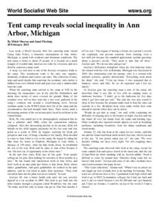 World Socialist Web Site  wsws.org Tent camp reveals social inequality in Ann Arbor, Michigan