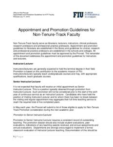 Office of the Provost Appointment and Promotion Guidelines for NTT Faculty Revised July 17, 2013 Appointment and Promotion Guidelines for Non-Tenure-Track Faculty