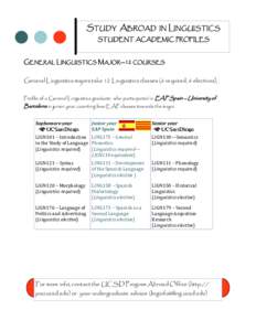 STUDY ABROAD IN LINGUISTICS STUDENT ACADEMIC PROFILES GENERAL LINGUISTICS MAJOR—12 COURSES General Linguistics majors take 12 Linguistics classes (6 required, 6 electives), Profile of a General Linguistics graduate who