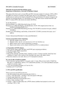 DNA+RNA extraction from peat  HJMolecular Environmental Microbiology group Department of Biosciences, University of Helsinki, Finland