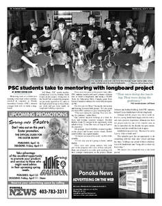 24 PONOKA NEWS  Wednesday, April 9, 2014 PSC students pose with kids from the Ponoka Youth Centre after a four week collaboration to build longboards.