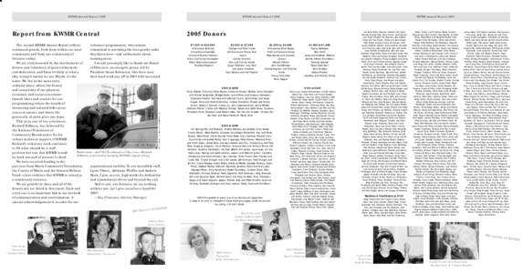 KWMR Annual Report[removed]KWMR Annual Report 2005 Report from KWMR Central